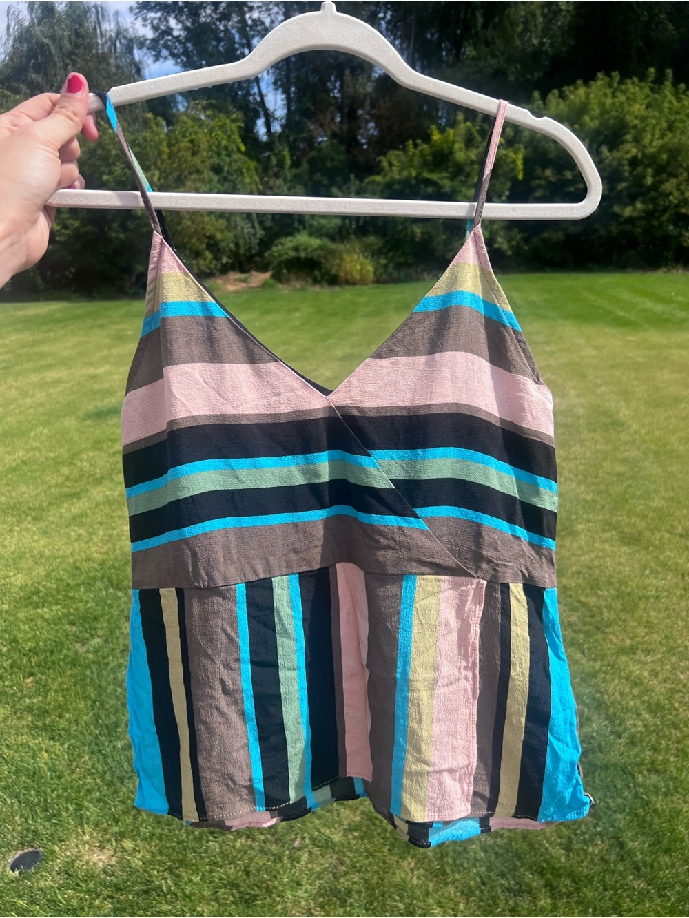 ZARA Multi Color Block Striped V-Neck Cami Tank Top Small